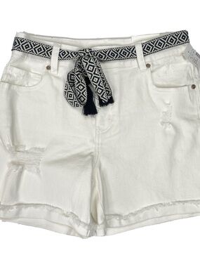 Maurices White Denim Shorts with Navy Tassel Belt New!